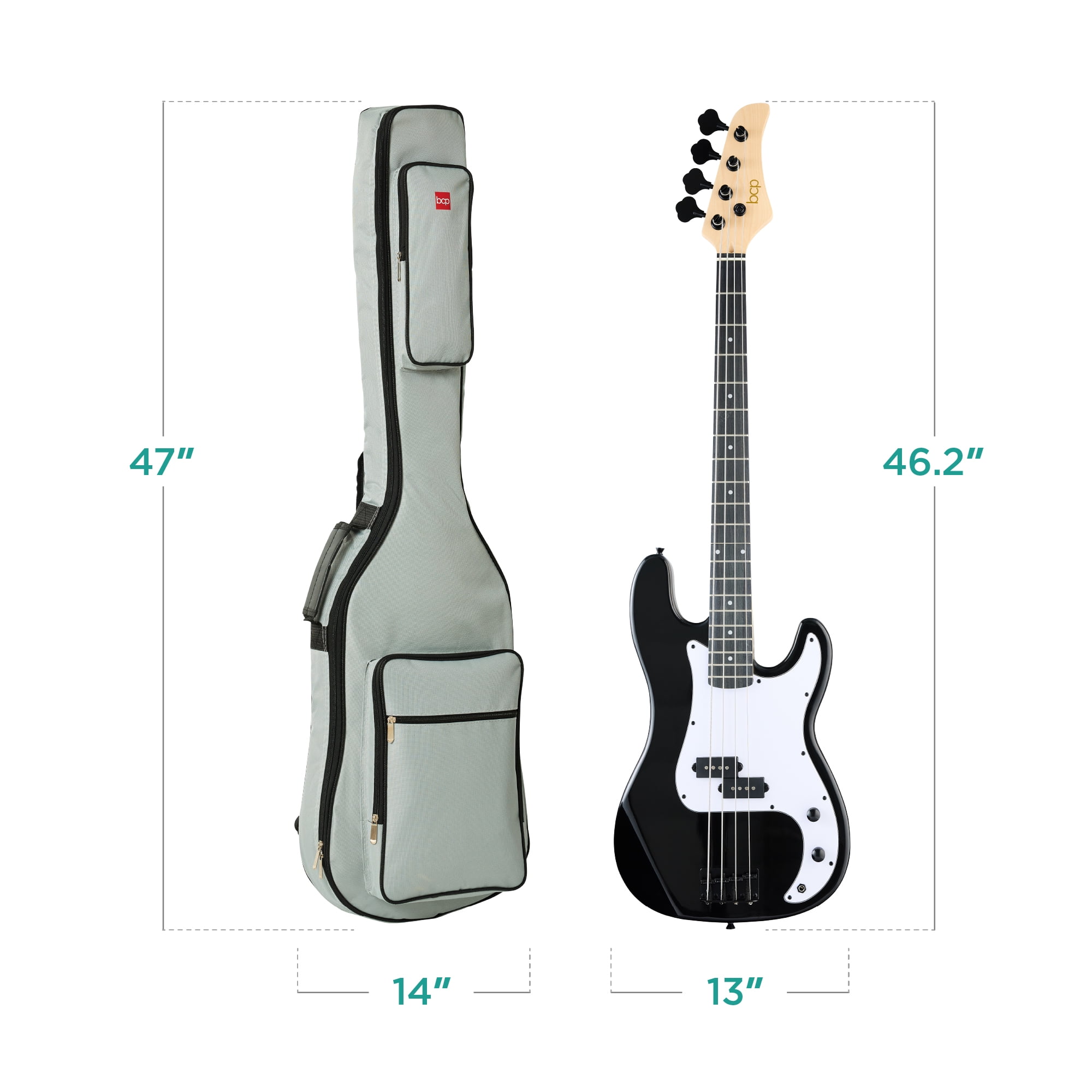 Best Choice Products Full Size Beginner 4-String Electric Guitar Bass Guitar w/ Padded Case - Black/White