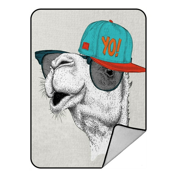 EREHome The image of the camel in the glasses in hip-hop hat Throw Blanket Fleece Blankets Plush Blanket 58x80 Inch