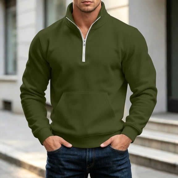Men Quarter Zip Pullover Sweatshirt Slim Long Sleeve Lapel Fashion Fall Casual Daily Tops Army Green L