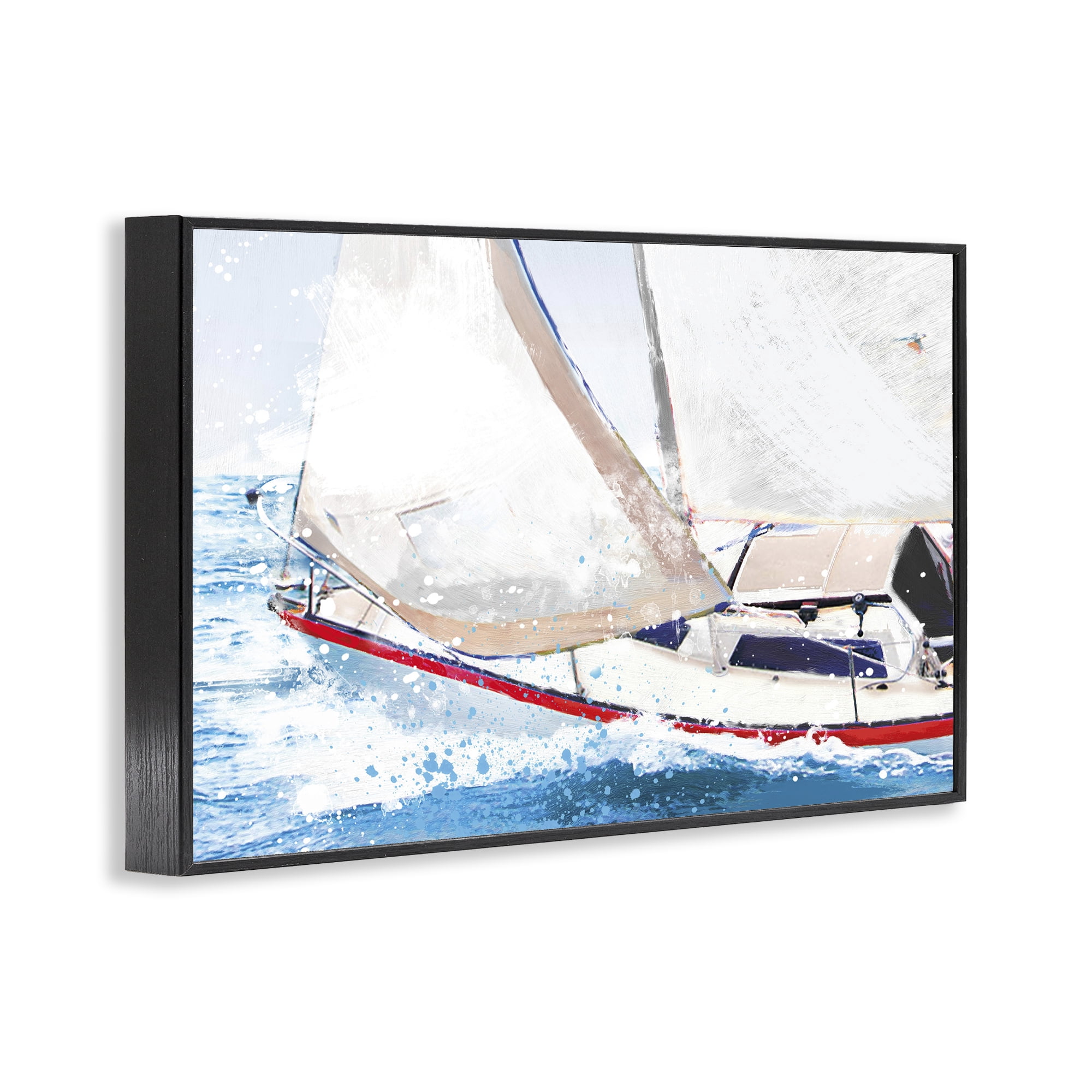 Stupell Industries Sailboat Racing Through Blue Waves Black Framed Giclee Art, design by Porter Hastings