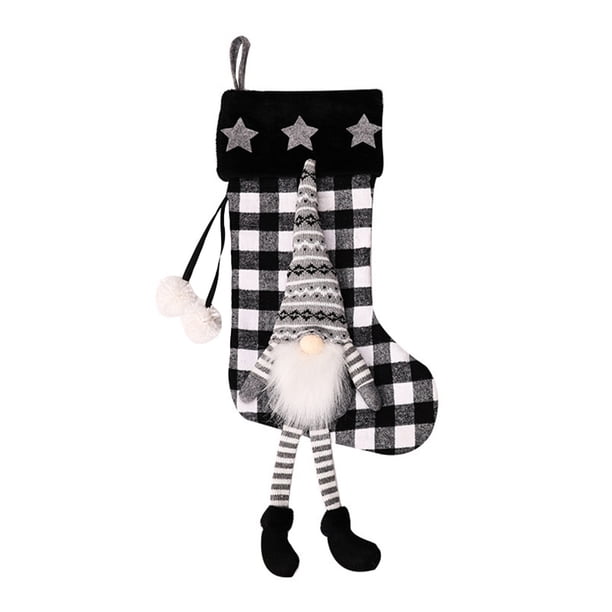 GOOHOCHY 1 bolsa de regalo navideña, calcetín navideño a cuadros, bolsita para dulces