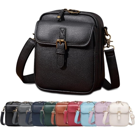 Crossbody Leather Bag, 2025 New Vintage Large Capacity Messenger Bag, Double Layer Leather Small Purse Crossbody Shoulder Bag