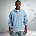 thumbnail image 6 of Knit Polo Shirts Mens Long Sleeve Casual Polo Sweaters Shirt Waffle Textured Collared Sweater Light Blue S, 6 of 7