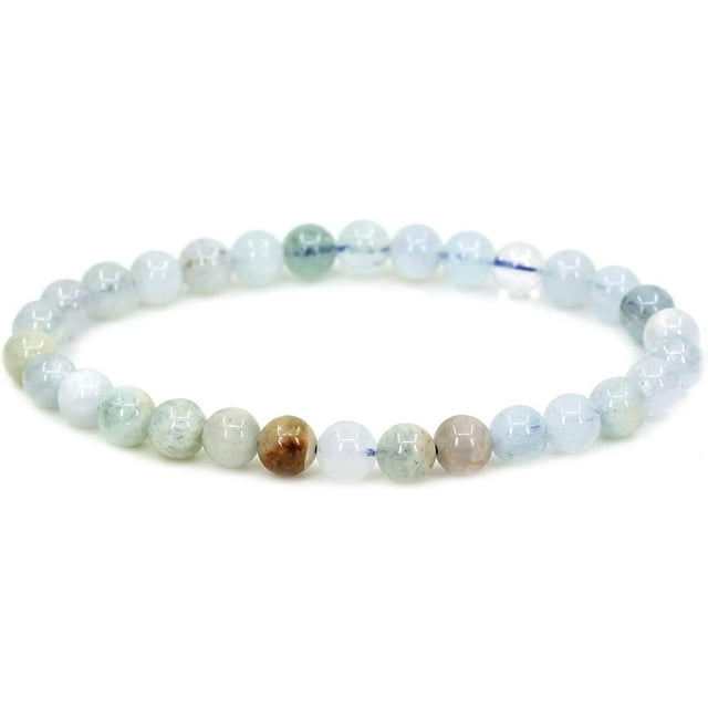 Bracelet Extensible Perles Rondes 6mm Pierre Précieuse Aquamarine Multicolore Naturelle 7 Pouces Unisexe