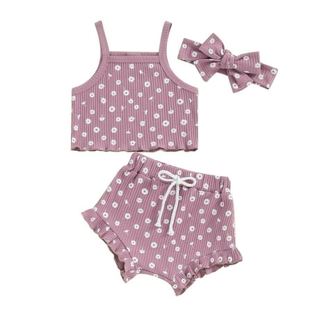 

Bagilaanoe 3pcs Newborn Baby Girl Shorts Set Floral Print Sleeveless Camisole Tops + Ruffled Shorts + Headband 3M 6M 12M 18M Infant Casual Summer Clothes