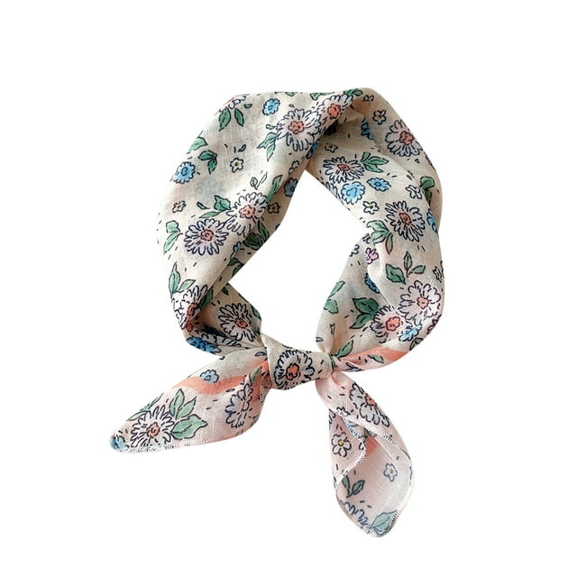 Bufandas de algodón y lino para mujer, bufanda pequeña de seda, bufanda con motivos literarios y temperamento, flores y pétalos, pañuelo decorativo para el cabello para mujer.