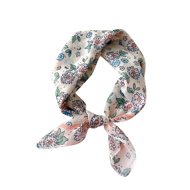 Bufandas de algodón y lino para mujer, bufanda pequeña de seda, bufanda con motivos literarios y temperamento, flores y pétalos, pañuelo decorativo para el cabello para mujer.