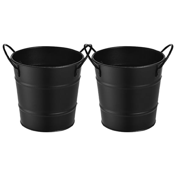 HEATSHAKING Mini Pencil Bucket With Handle Metal Trash Can Black 2Pcs For Desk Organization