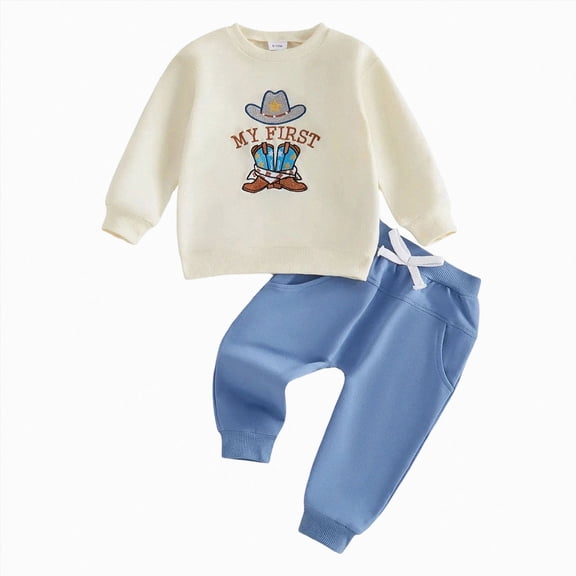 UAYOTSE Baby Boys 2 Piece Outfit Cowboy Embroidery Sweatshirt Jogger Pants Toddler Fall Set Size 6-12 Months