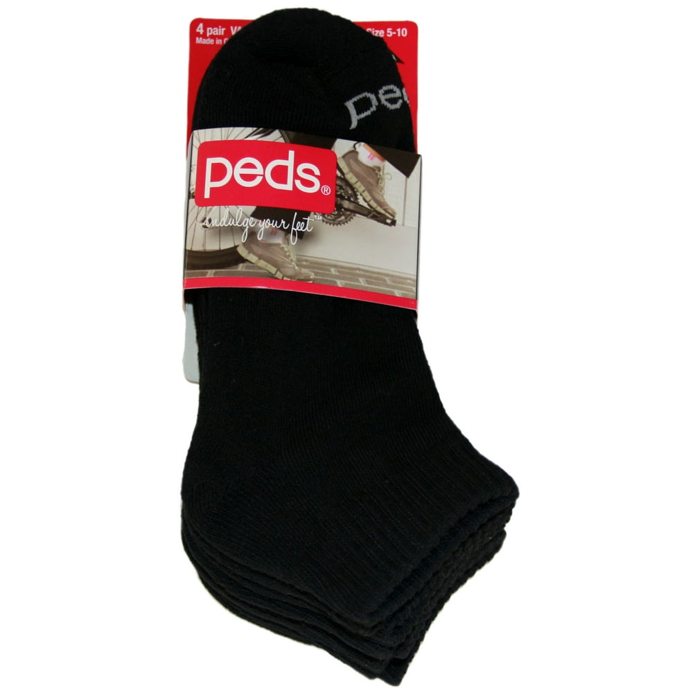 PEDS Peds Full Cushion Ankle Socks 4 Pair Pack Black, Womens Size 5