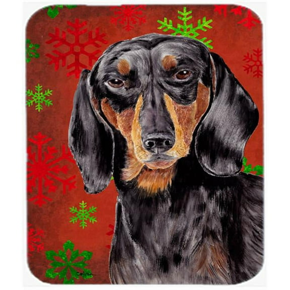 Dachshund Red And Green Snowflakes Holiday Christmas Mouse Pad, Hot Pad Trivet