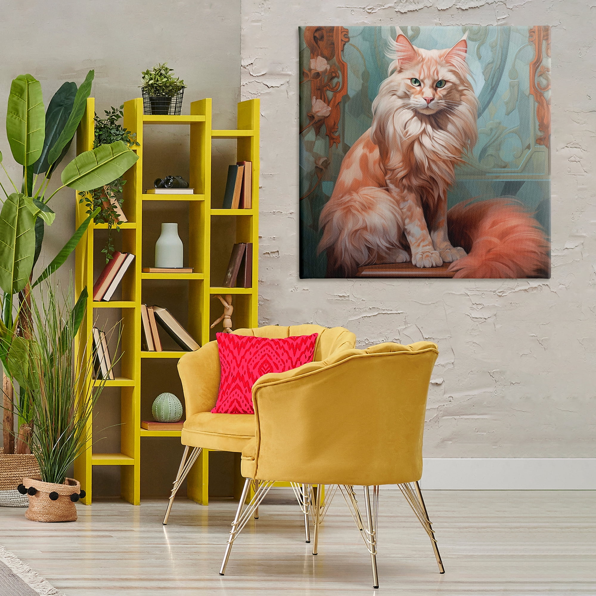 Stupell Industries Cat Nouveau Portrait Animals Painting Wrapped Canvas Art Print Wall Art, 36 x 36