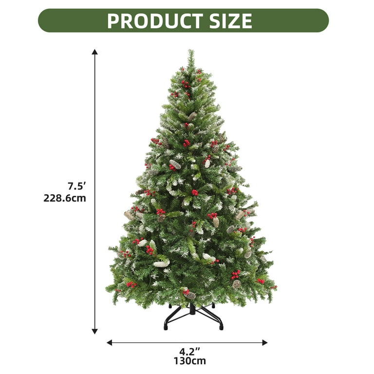 Uforic 7.5ft Pre-Lit  Artificial Christmas Tree with 1398 Branch Tips&550 Lights, Remote Control, Green