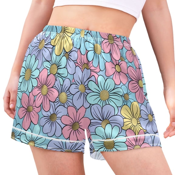 joogoo Women's Pajama Lounge Shorts Spring Colorful Flowers Bottoms Sleep Short M
