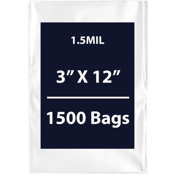 Clear Flat Poly Bags, 1.5Mil 3" X 12" & 1500 Bags | Low-Density Polyethylene (LDPE), Flat Open Top Plastic Packaging Packing | Flexible and Durable Plastic Bags