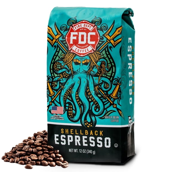Fire Department Coffee Shellback Espresso Medium Roast Premium Whole Bean Coffee, 12 oz