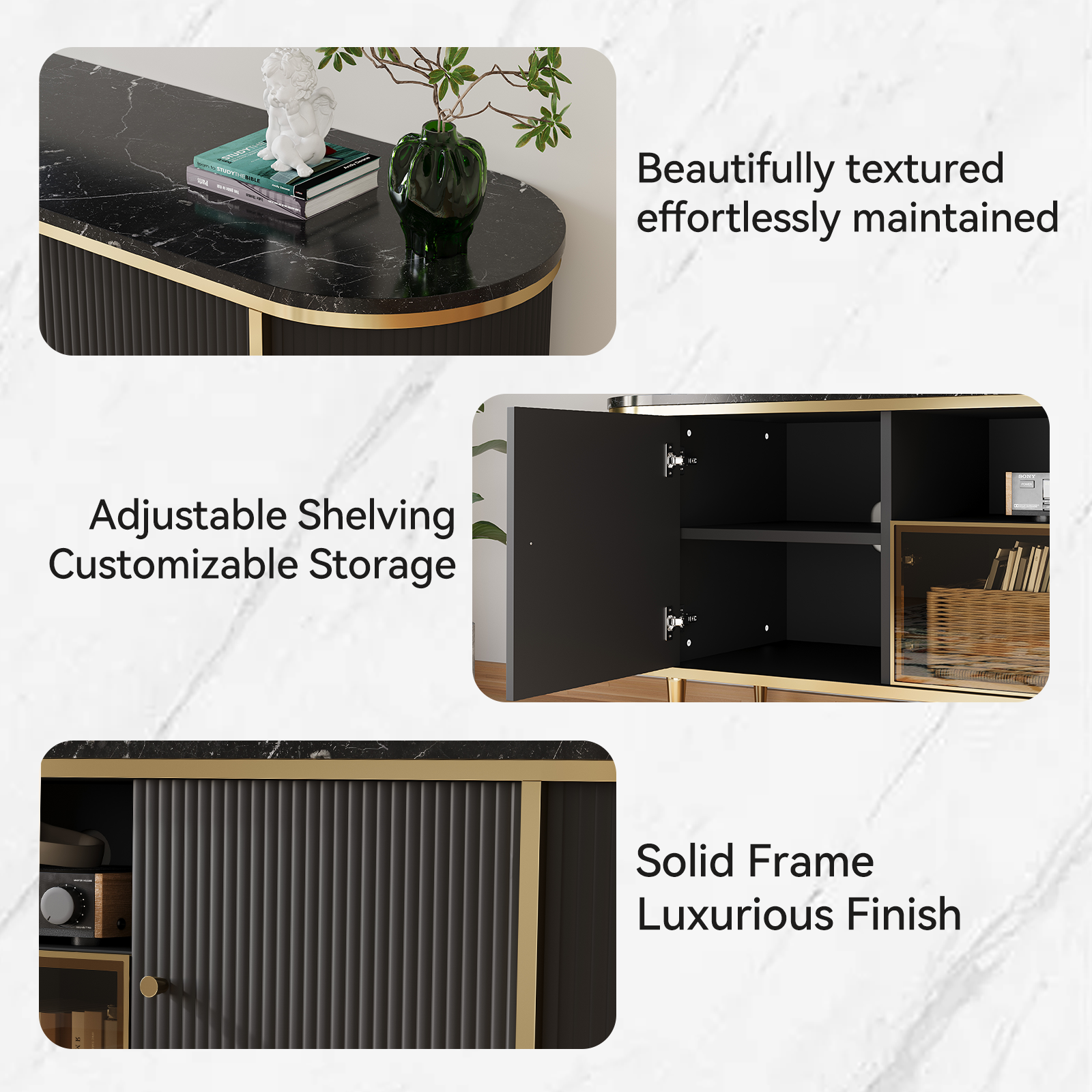 BaPiPro 70" Modern Chic TV Stand with Multi-Storage Cabinets & Glass Doors, Entertainment Center for Living Room, Black