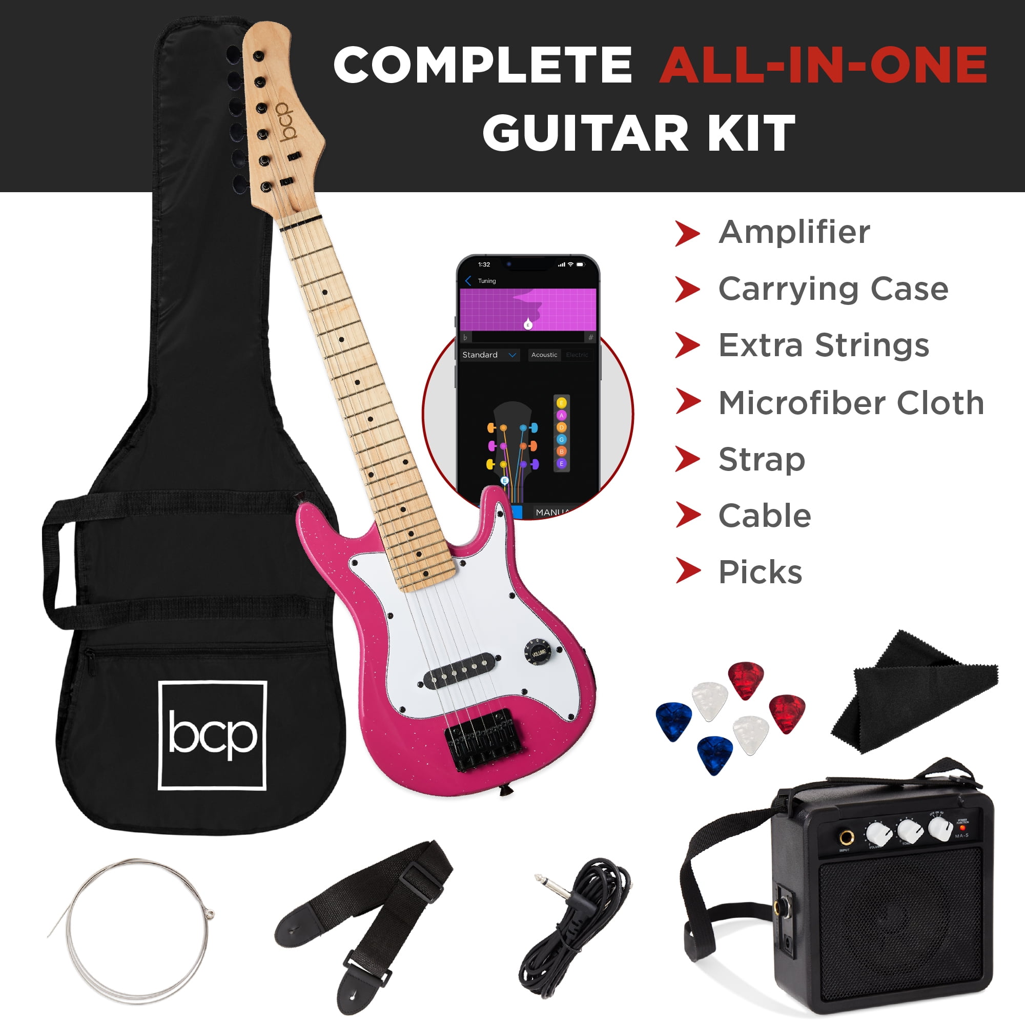 Best Choice 30in Mini Child's Electric Guitar Starter Kit w Best Choice 30in Mini Child's Electric Guitar Starter Kit w