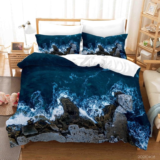 3D Sea Forest Rock Paisaje Funda nórdica Set Ropa de cama Set Funda nórdica