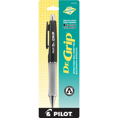 PILOT Dr. Grip Refillable & Retractable Ballpoint Pen, Medium Point, Black Barrel, Black Ink, Single Pen (36100)