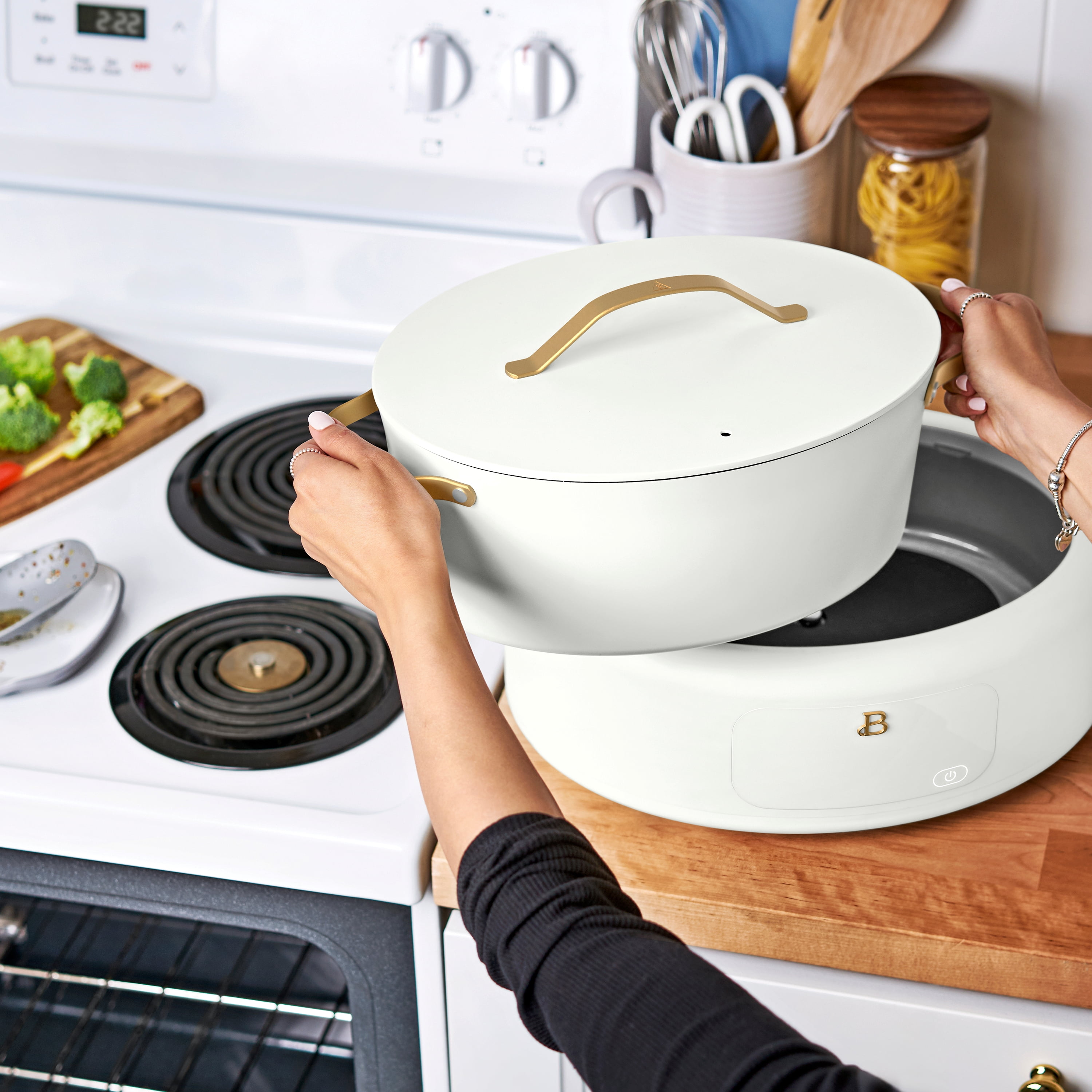 Beautiful 10 in 1, 6 Qt Electric Multi-Cooker, White Icing by Drew Barrymore