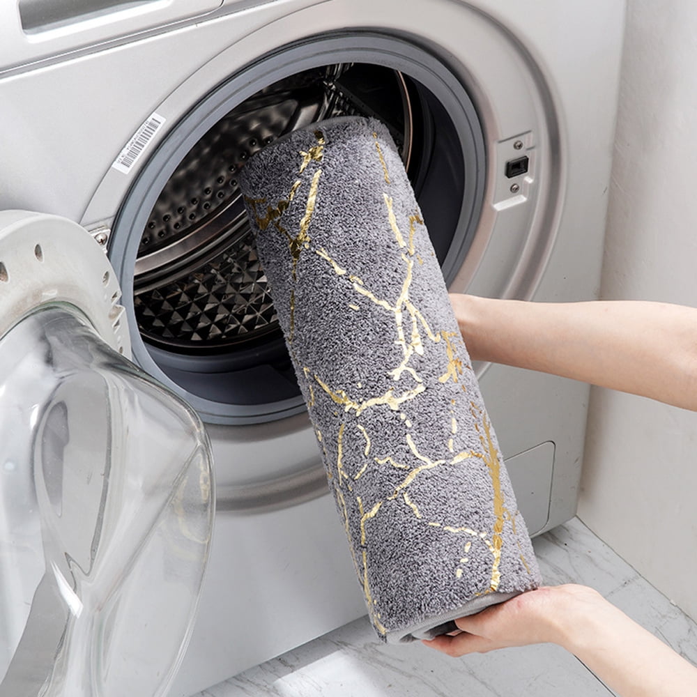 Soft Bathroom Rugs 20"x32" Gray Gold Marble Pattern Bath Mat Absorbent Non-Slip Backing Doormat