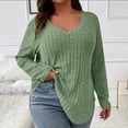 thumbnail image 2 of yoeyez Women Plus Size Casual Knit Shirts Fall Fuzzy Brushed Long Sleeve T-Shirt Blouses Soft Warm Loose Fit V Neck Pullover Tops Green,XXL, 2 of 7