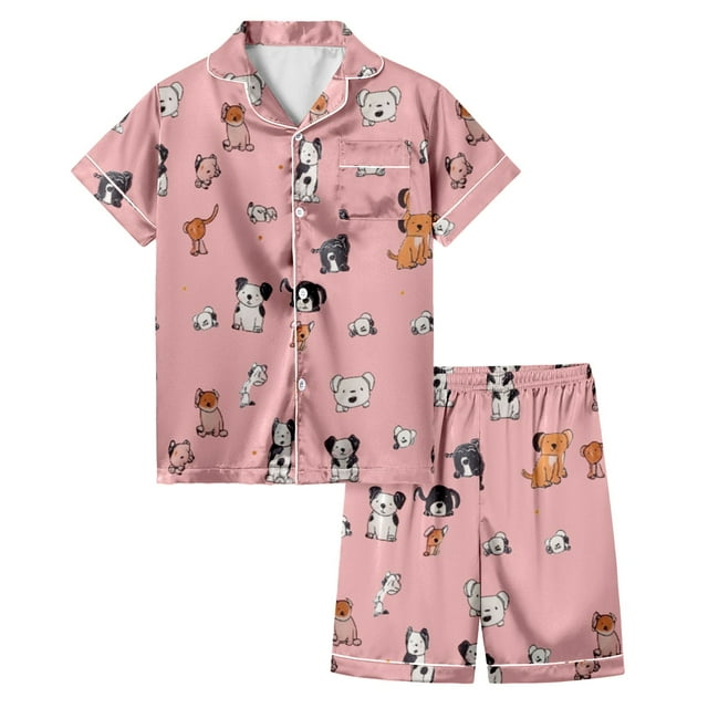 TBWNWG Pyjamas et Peignoirs pour Filles Ensemble de Pyjama Confortable à Manches Courtes pour Enfants Tenue de Détente à Imprimé Chat Adorable Ensemble 2 Pcs pour Usage Quotidien, Tailles 4-5 Ans