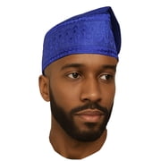 Blue Embroidered African Hand woven Aso Oke Hat