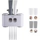 thumbnail image 1 of Elementos esenciales innovadores para el baño, dispensador automático de pasta de dientes con soporte para cepillos de dientes montado en la pared, diseño multifuncional para uso familiar (gris), 1 of 5