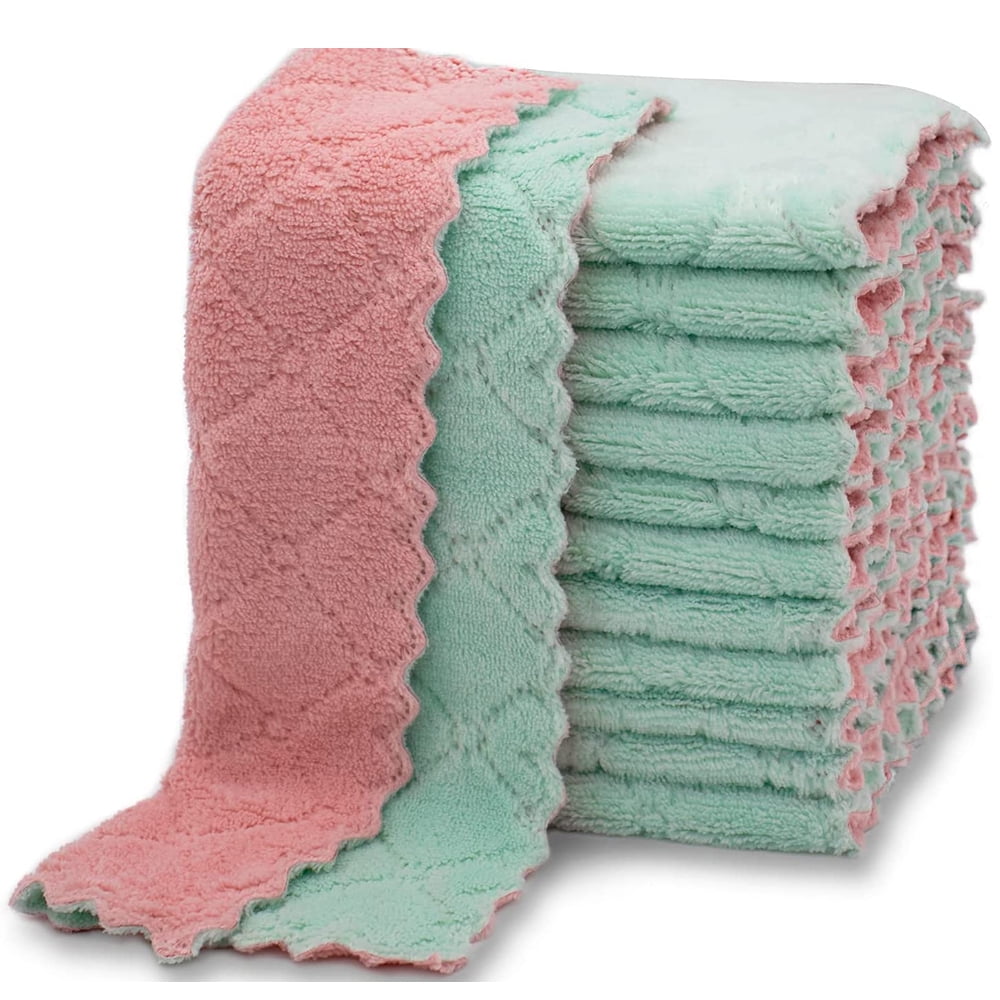 Fancy 20 Pack Kitchen Cloth Dish Towels, Double Side Absorbent Coral Velvet  Dishtowels, Washable Fast Drying Random Color