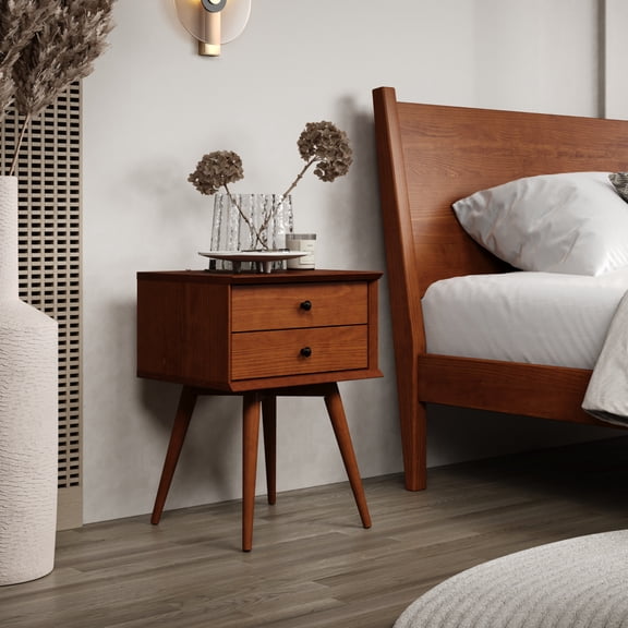 Wood Nightstand 2 Drawers Mid Century | Furniture Dash