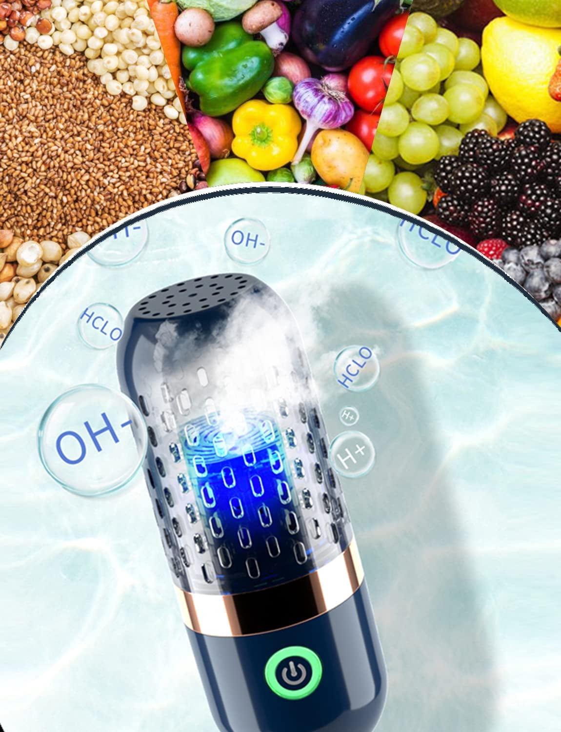 Fruit and Vegetable Cleaner Machine, Wireless Food Purifier with OH-ion Technology, 99.9% Sterilization Device for Fruits Grain Meat, USB Rechargeable