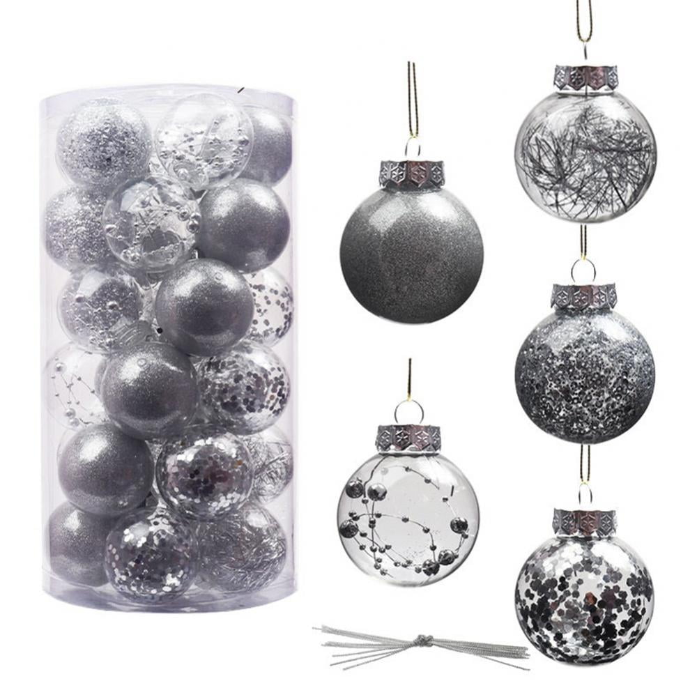 30Pcs Glittery Christmas Balls Plastic Shatterproof Xmas Tree Balls Ornaments (Silver, 2.36