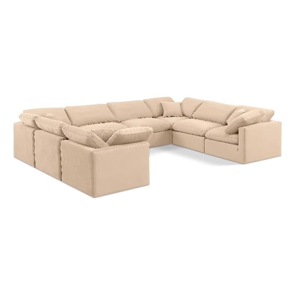 Meridian Furniture Indulge 258" Velvet U-Shaped Modular Sectional in Beige