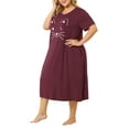 thumbnail image 5 of Agnes Orinda Women's Plus Size Nightgowns Crew Neck Short Sleeves Sleep Dress Cats Print Pajamas Lounge Home with Pocket 2X Burgundy, 5 of 8