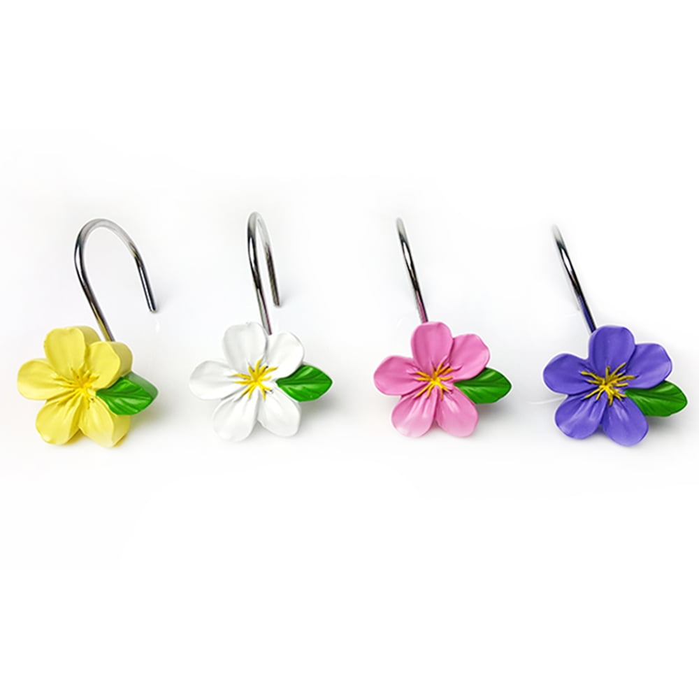 Shower Curtain Hooks Flower Decorative Bath Curtains Hooks Rings