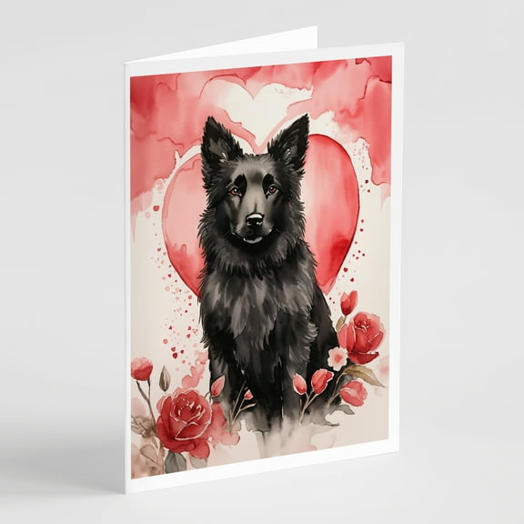 Belgian Sheepdog Valentine Roses Greeting Cards Pack of 8 7 in x 5 in