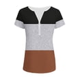 thumbnail image 4 of CYMMPU Women's Short Sleeve Shirts Zipper Color Block V Neck Tunic Tops Casual Blouse Summer Fashion T-Shirts Brown XXL, 4 of 6