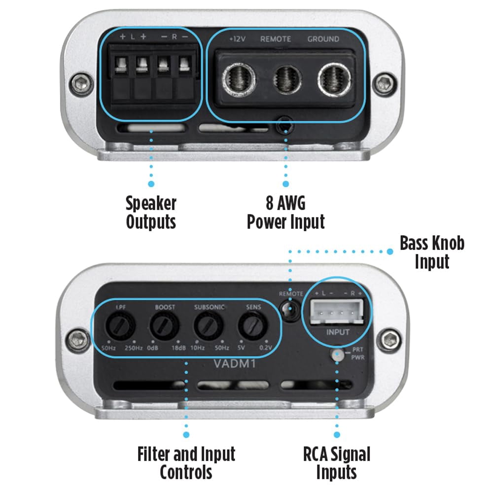 NVX VADM1 500W RMS Class D Monoblock Car/Marine/Powersports Amplifier with Bass Remote
