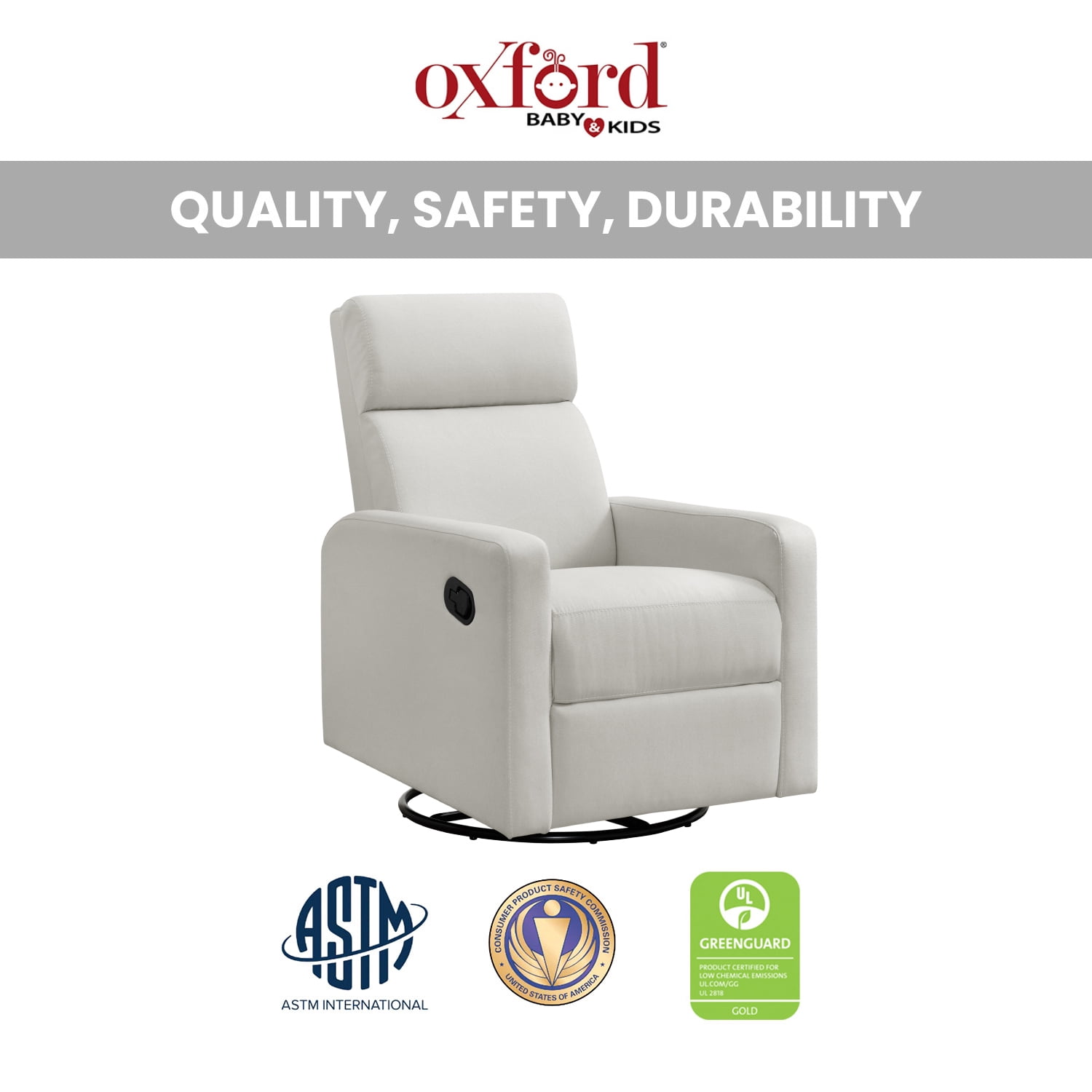 Oxford Baby Layton Upholstered Glider Recliner Rocking Chair 360° Swivel for Nursery and Living Room – Oatmeal​