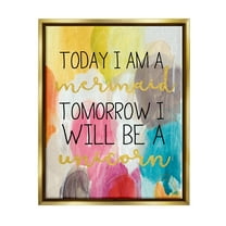 Stupell Industries Today Mermaid Tomorrow Unicorn Metallic Gold Framed Floating Canvas Wall Art, 16x20, by Daphne Polselli