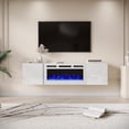 thumbnail image 4 of MELLCOM 70'' Floating Fireplace TV Stand with 36'' Electric Fireplace, Entertainment Center with 12 Color Led Lights, TV Console for TVs up to 80'' for Living Room, White, 4 of 8