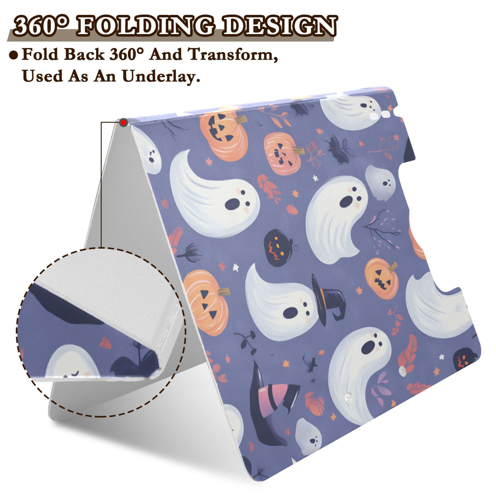 FORMRS A4 Clipboard Folder with Pen Holder Horizontal Foldable School Office Binder, Blue Cute Halloween