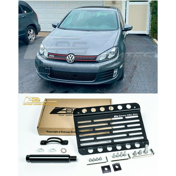 Extreme Online Store Replacement For 2010-2014 Volkswagen GTI MK6 | EOS Plate Version 1 Front Bumper Tow Hook License Plate Relocator Mount Bracket Tow-275 (Mid Size)