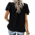 thumbnail image 5 of HUBERY Women Button V Neck Pleated Tiered Ruffle Sleeve Solid Color Top, 5 of 7