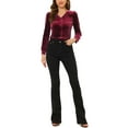 thumbnail image 3 of MODA NOVA Juniors Christmas V Neck Long Sleeve Solid Button Velvet Shirt Burgundy XS, 3 of 5