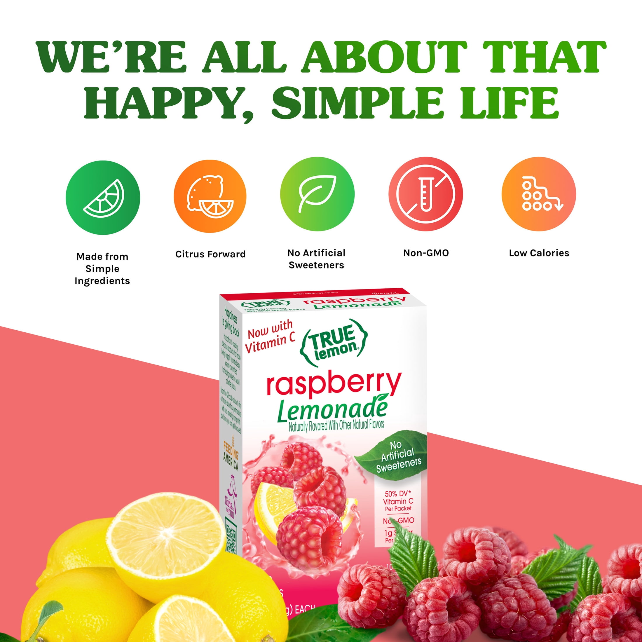 (12 pack) True Lemon Raspberry Lemonade Drink Mix Powder, No Artificial Sweeteners, 1.06 oz., 10 Count Box