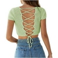 thumbnail image 4 of BLVB Womens Knitted Crop Tops Short Sleeve Square Neck Tees Casual Crochet Hollow out Tie Backless Summer Shirts, 4 of 4