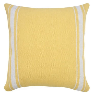 Laddha Home Designs 20" Yellow and White Halo Striped Border Square Throw Pillow
